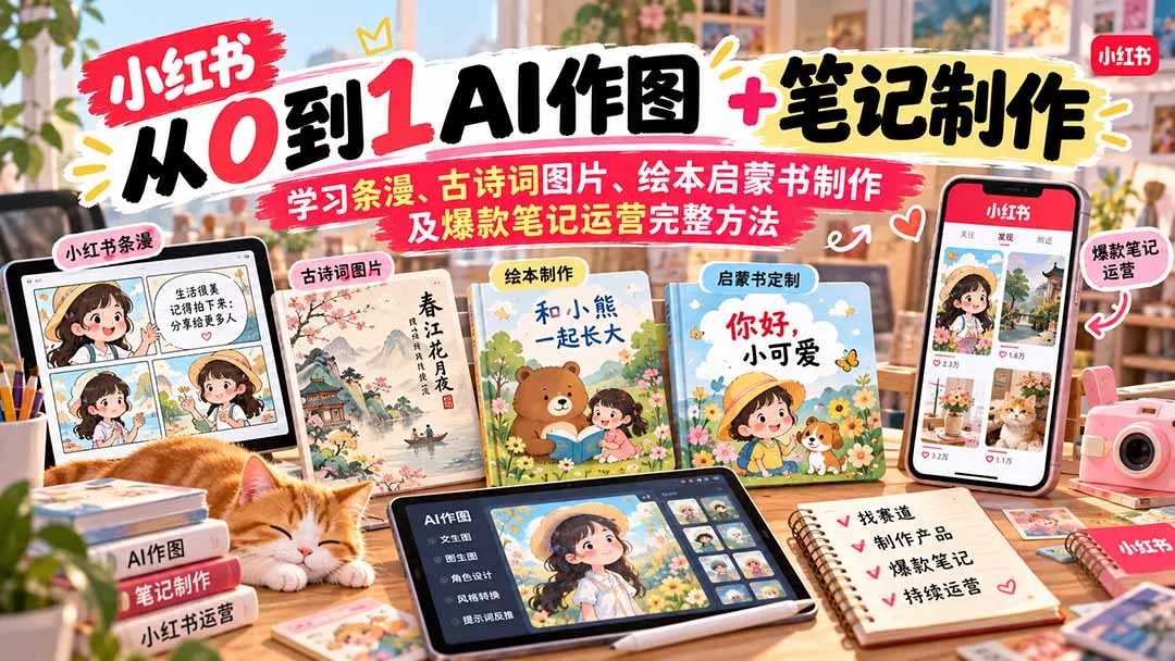 2026小红书AI内容创作从0到1-更新1009：学习条漫、古诗词图片、绘本启蒙书制作及爆款笔记运营完整方法 - 来及网络