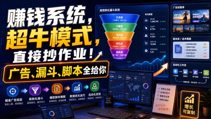 賺钱系统，超牛模式，直接抄作业！广告、漏斗、脚本全给你【原创双语字幕】 - 来及网络