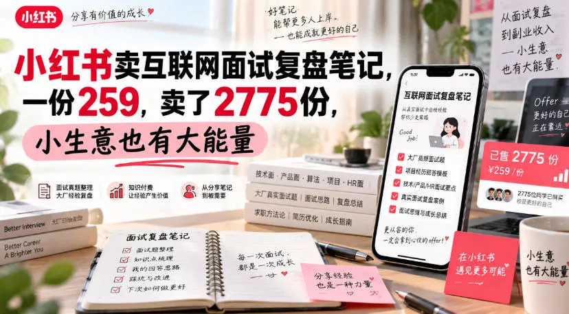 小红书卖互联网面试复盘笔记，一份259，卖了2775份，小生意也有大能量 - 来及网络