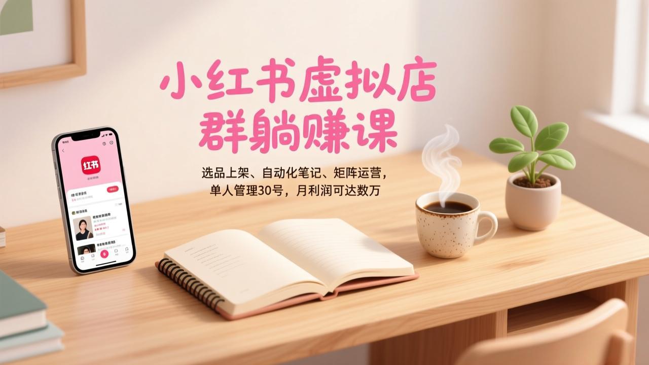 小红书虚拟店群躺赚课，选品上架、自动化笔记、矩阵运营，单人管理30号，月利润可达数万 - 来及网络