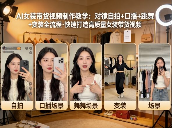 AI女装带货视频制作教学，对镜自拍、口播、跳舞、变装全流程，快速打造高质量女装带货视频 - 来及网络