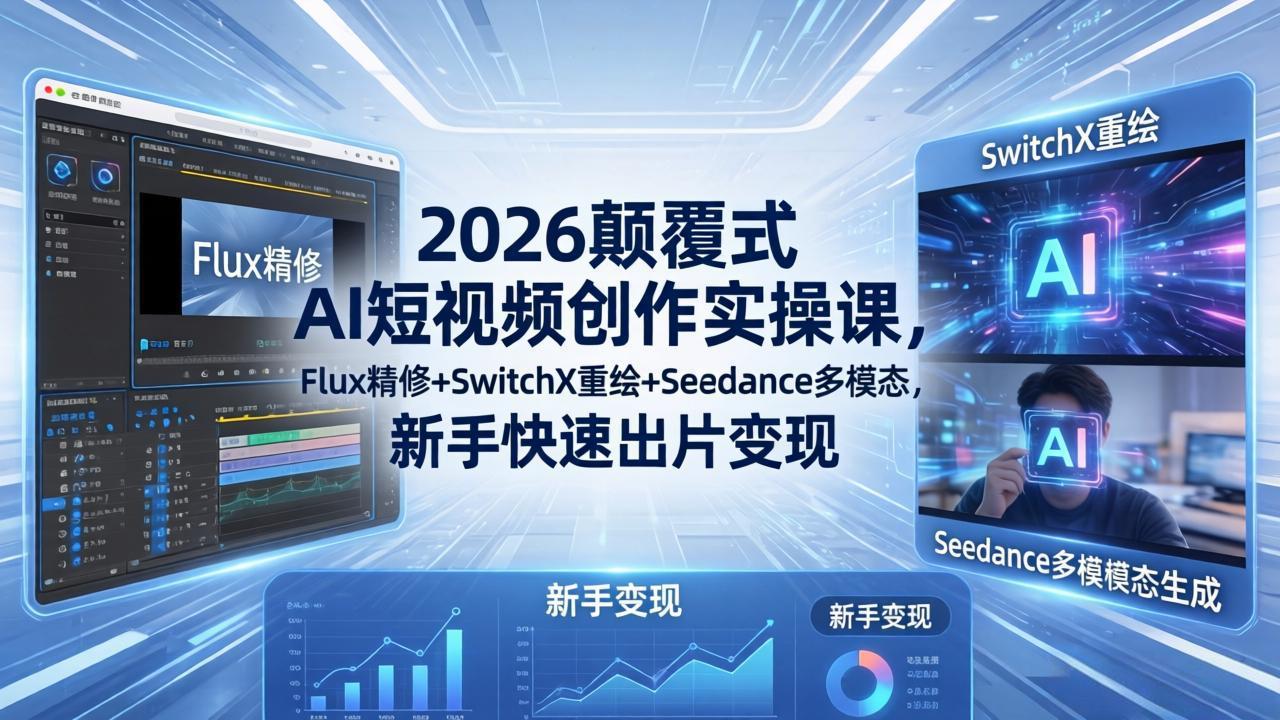2026颠覆式 AI短视频创作课-5月更新，Flux精修+SwitchX重绘+Seedance多模态，新手快速出片变现 - 来及网络