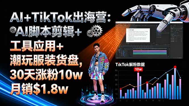 （16108期）AI+TikTok出海营:AI脚本剪辑+工具应用+潮玩服装货盘,30天涨粉10w月销$1.8w - 来及网络