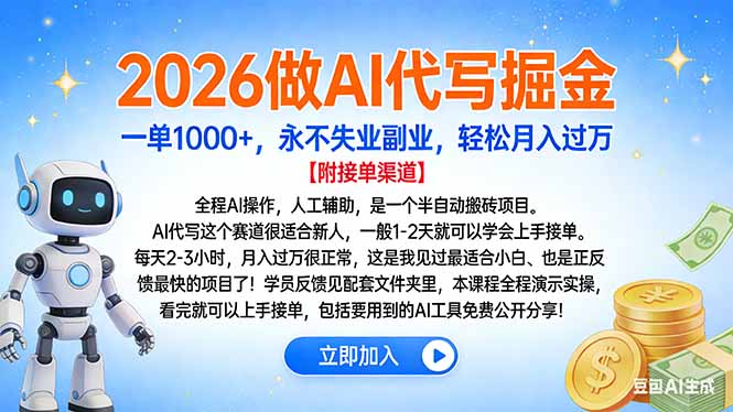 2026做AI代写掘金，一单1000+，永不失业副业，轻松月入过万 - 来及网络