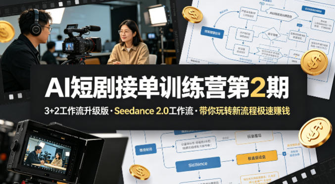 AI短剧接单训练营第2期，3+2工作流升级版，Seedance 2.0工作流，带你玩转新流程极速賺钱 - 来及网络
