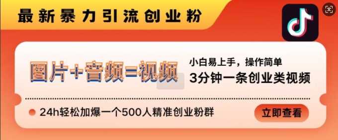 抖音最新暴力引流创业粉，3分钟一条创业类视频，24h轻松加爆一个500人精准创业粉群【揭秘】 - 来及网络
