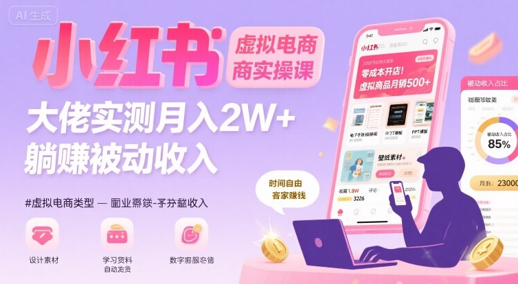 小红书虚拟电商，大佬实测月入2W+，实现被动收入 - 来及网络