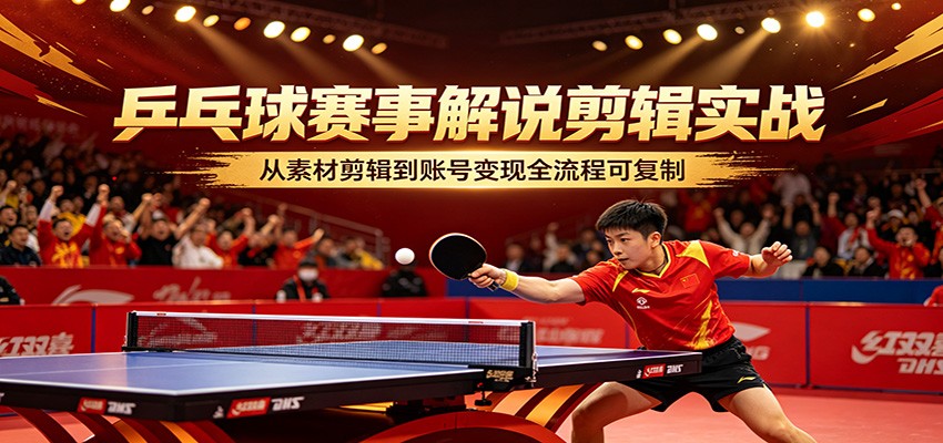乒乓球赛事解说剪辑实战，从素材剪辑到账号变现全流程可复制 - 来及网络