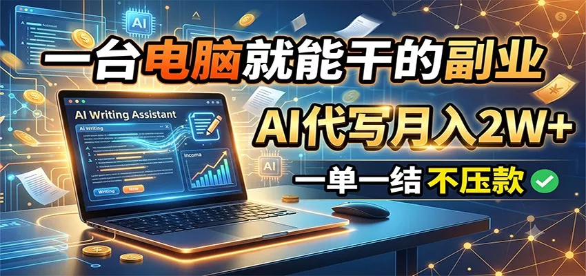 一台电脑就能干的副业，AI代写月入2W+，一单一结不压款 - 来及网络