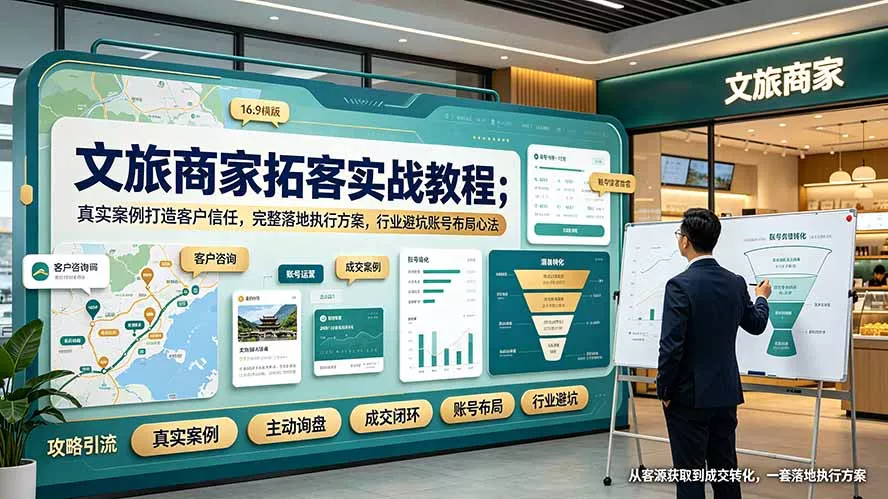 文旅商家拓客实战教程；真实案例打造客户信任，完整落地执行方案，行业避坑账号布局心法 - 来及网络