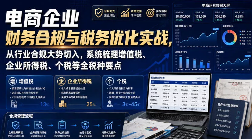 电商企业财务合规与税务优化实战，从行业合规大势切入，系统梳理增值税、企业所得税、个税等全税种要点 - 来及网络