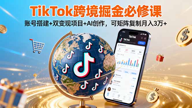 TikTo跨境掘金必修课，账号搭建+双变现项目+AI创作，可矩阵复制月入3万+ - 来及网络