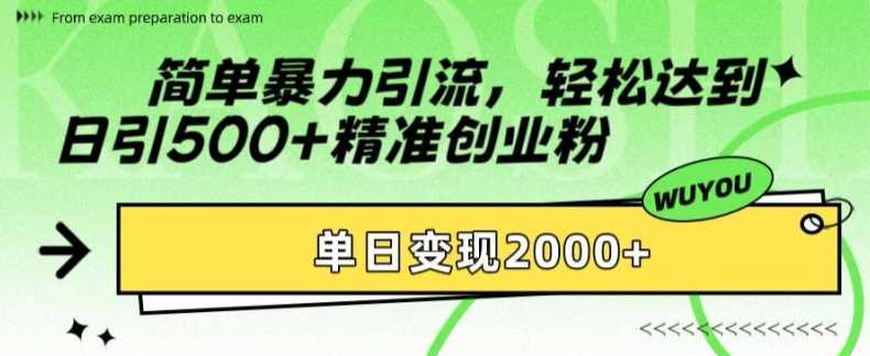 简单暴力引流，轻松达到日引500+精准创业粉，单日变现2k【揭秘】 - 来及网络