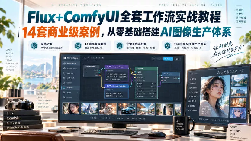 Flux+ComfyUI全套工作流实战教程｜14套商业级案例，从零基础搭建AI图像生产体系 - 来及网络