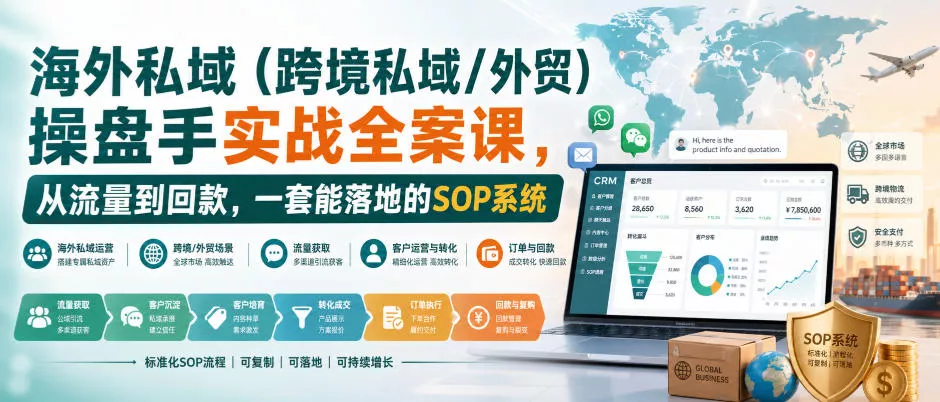海外私域(跨境私域/外贸)操盘手实战全案课，从流量到回款，一套能落地的SOP系统 - 来及网络