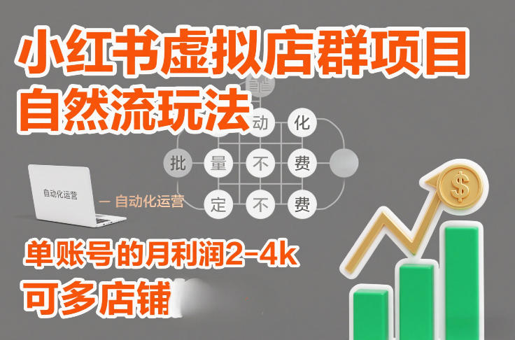 小红书虚拟店群项目，自然流玩法，批量自动化，稳定不费号，单账号的月利润2-4k，可多店矩阵 - 来及网络