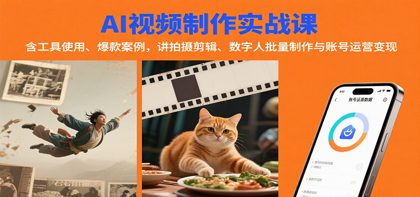 AI视频制作实战：含工具使用、爆款案例，讲拍摄剪辑、数字人批量制作与账号运营变现 - 来及网络