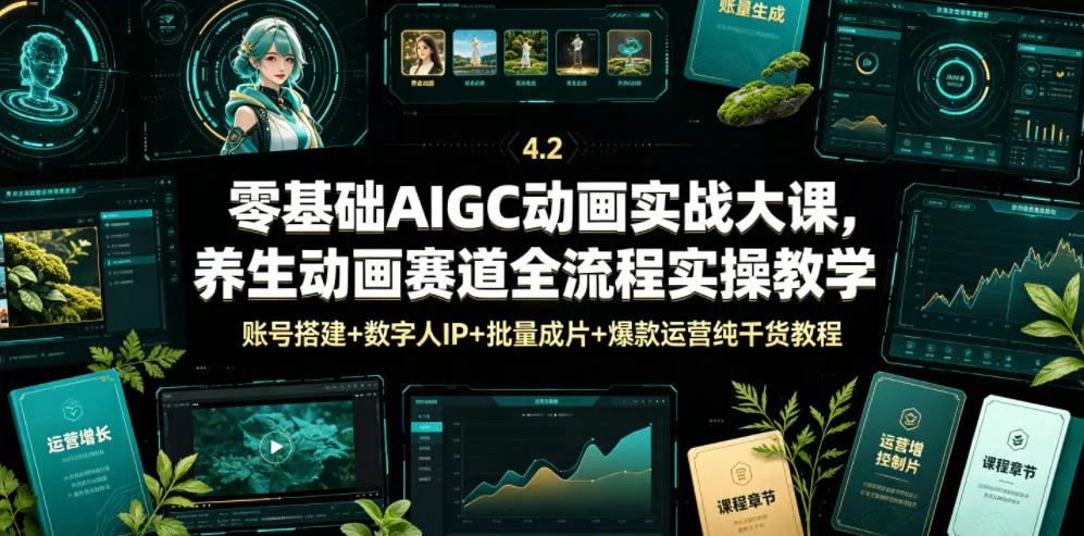 零基础AIGC动画实战大课，养生动画赛道全流程实操教学，账号搭建+数字人IP+批量成片+爆款运营纯干货教程 - 来及网络