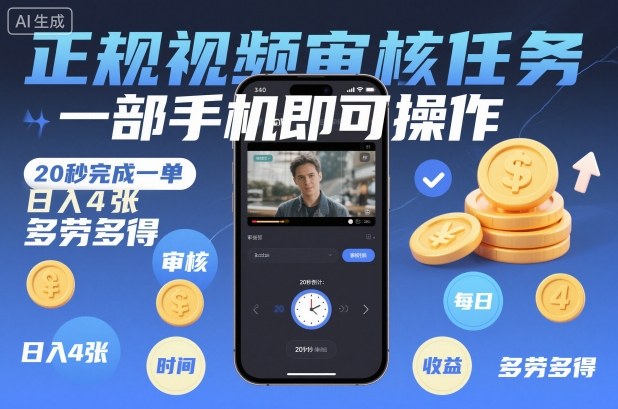 正规视频审核任务，一部手机即可操作，20秒完成一单，日入4张，多劳多得【揭秘】 - 来及网络