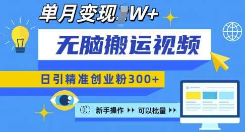 无脑搬运视频号可批量复制，新手即可操作，日引精准创业粉300+，月变现过W 【揭秘】 - 来及网络