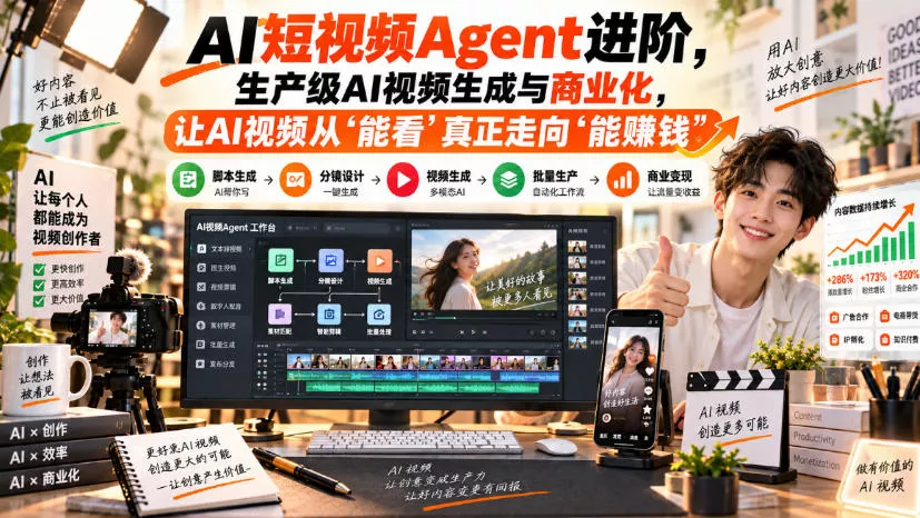 AI短视频Agent进阶，生产级AI视频生成与商业化，让AI视频从”能看”真正走向”能賺钱” - 来及网络