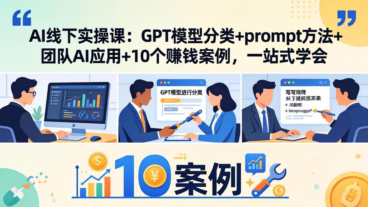 AI线下实操课：GPT模型分类+prompt方法+团队AI应用+10个赚钱案例，一站式学会 - 来及网络