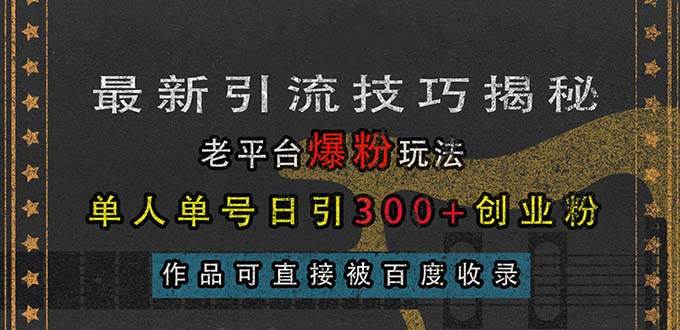 （13445期）最新引流技巧揭秘，老平台爆粉玩法，单人单号日引300+创业粉，作品可直… - 来及网络