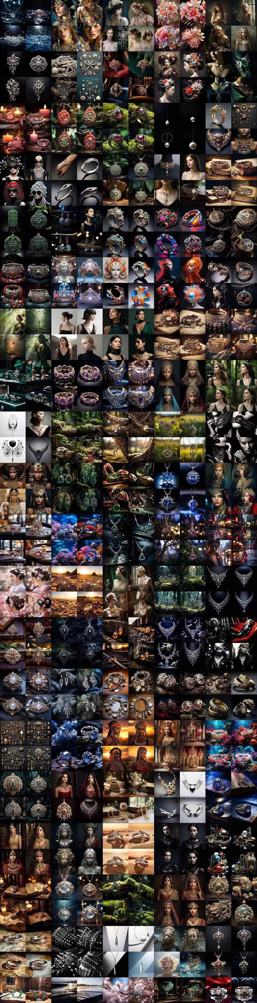 （17272期）460+专业Midjourney珠宝摄影AI提示词+成效果图，戒指/项链/耳环/手链/宝石/及奢侈配饰等全品类