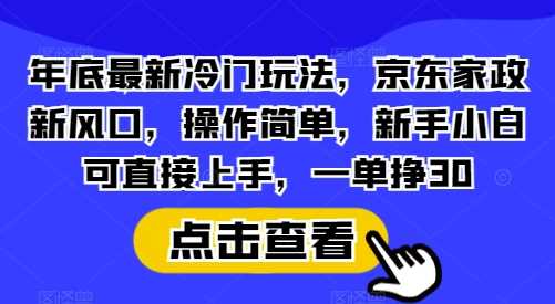 年底最新冷门玩法，京东家政新风口，操作简单，新手小白可直接上手，一单挣30【揭秘】 - 来及网络