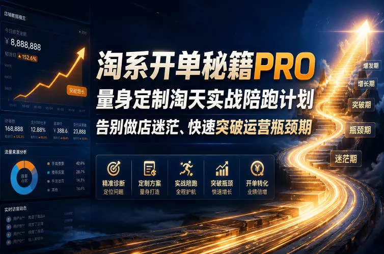 淘系开单秘籍PRO，量身定制淘天实战陪跑计划，告别做店迷茫、快速突破运营瓶颈期(更新260906) - 来及网络