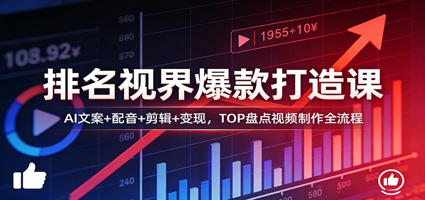 排名视界爆款打造课：AI文案+配音+剪辑+变现，TOP盘点视频制作全流程 - 来及网络