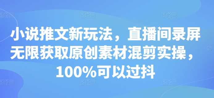 小说推文新玩法，直播间录屏无限获取原创素材混剪实操，100%可以过抖 - 来及网络