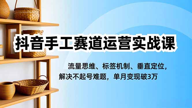 抖音手工赛道运营实战课，流量思维、标签机制、垂直定位，解决不起号难题，单月变现破3万 - 来及网络