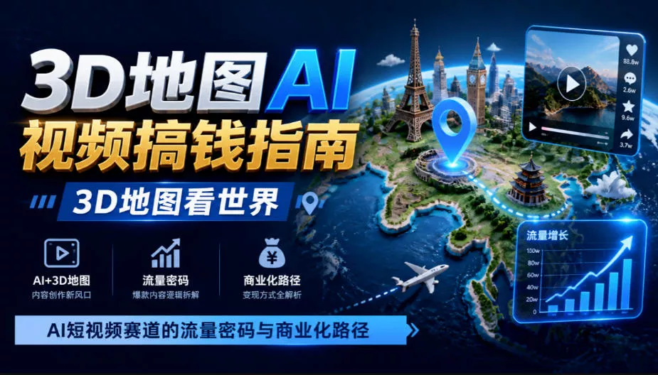 3D地图AI视频搞钱指南，3D地图看世界，AI短视频赛道的流量密码与商业化路径【文档】 - 来及网络