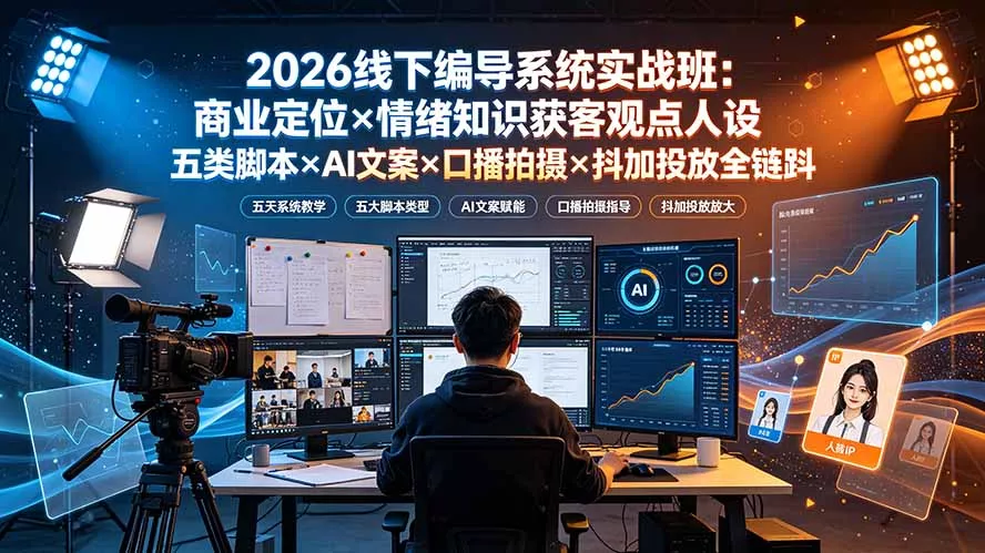 2026线下编导系统实战班：商业定位×情绪知识获客观点人设五类脚本×AI文案×口播拍摄×抖加投放全链路 - 来及网络