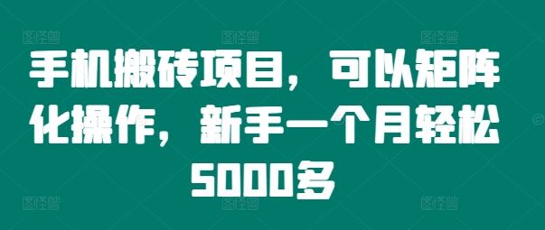 手机搬砖项目，可以矩阵化操作，新手一个月轻松5000多 - 来及网络