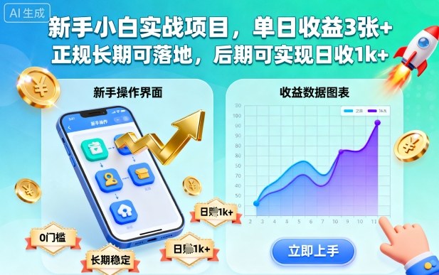 新手小白实战项目，单日收益3张+，正规长期可落地，后期可实现日收1k+【揭秘】 - 来及网络