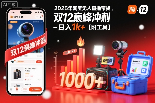 2025年淘宝无人直播带货，冲刺双12，日入1k+【附工具】【揭秘】 - 来及网络