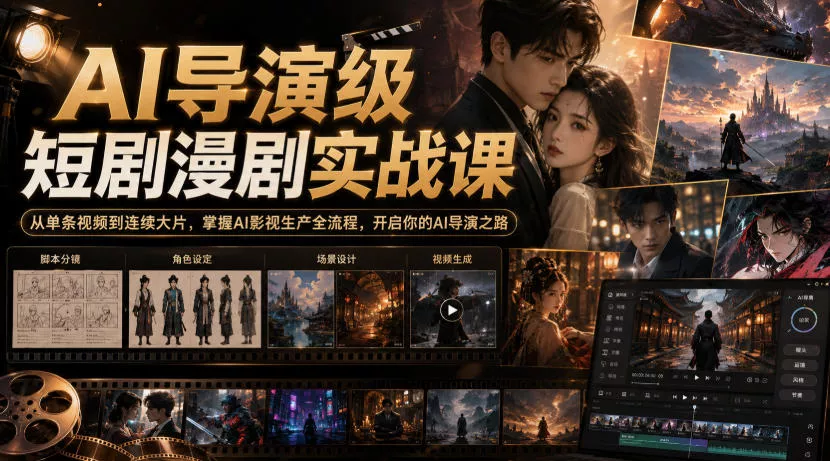 AI导演级短剧漫剧实战课，从单条视频到连续大片，掌握AI影视生产全流程，开启你的AI导演之路! - 来及网络