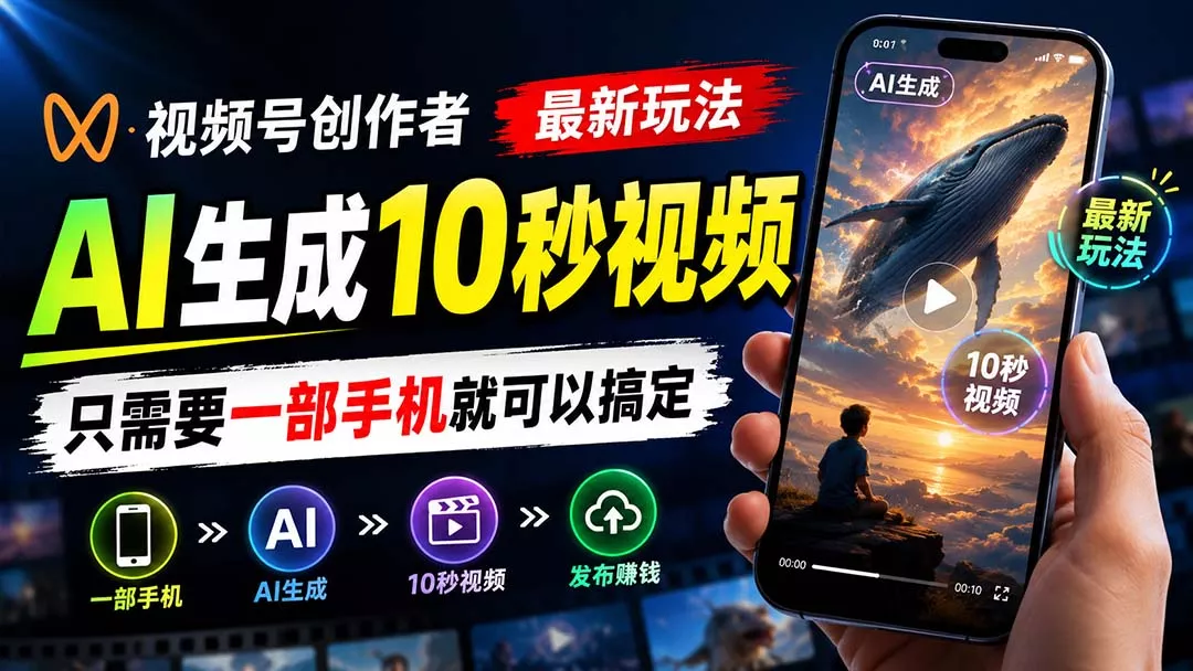 视频号创作者最新玩法，AI生成10秒视频，只需要一部手机就可以搞定 - 来及网络