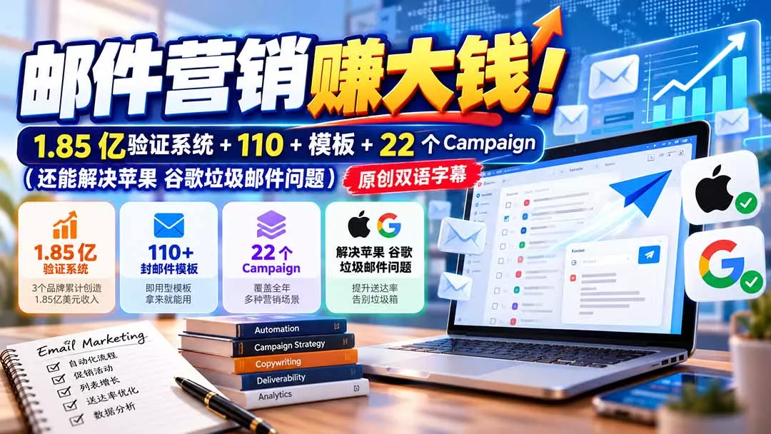 邮件营销赚大钱！1.85亿验证系统+110+模板+22个Campaign(还能解决苹果 谷歌垃圾邮件问题 - 来及网络