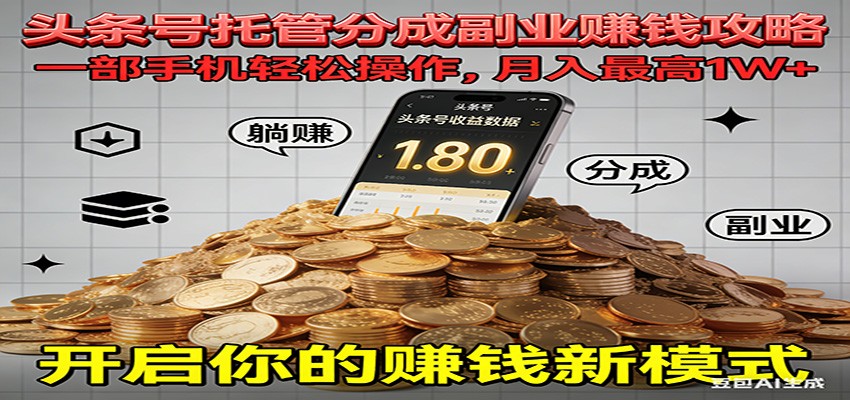 全程托管今日头条，一部手机就可以开干，最高躺赚1W+ - 来及网络