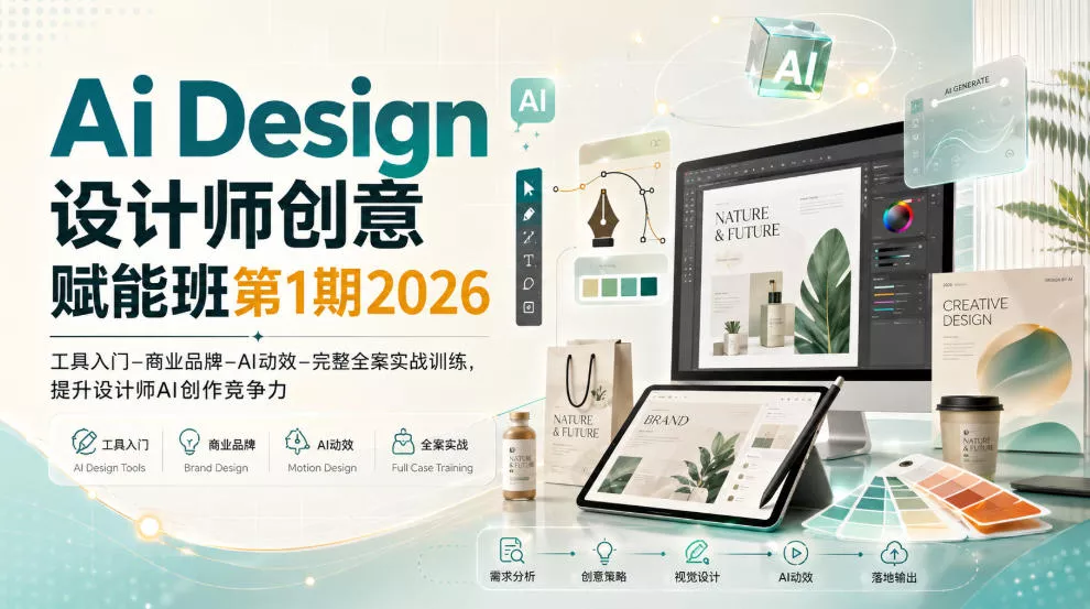 Ai Design设计师创意赋能班第1期2026｜工具入门‑商业品牌‑AI动效‑完整全案实战训练，提升设计师AI创作竞争力 - 来及网络