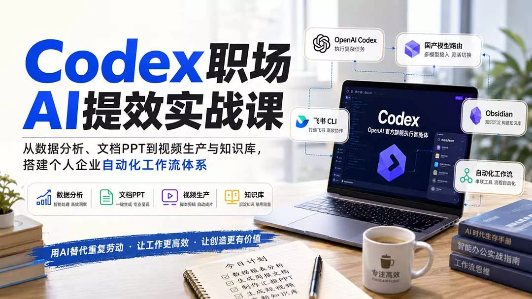 Codex职场AI提效实战课：从数据分析、文档PPT到视频生产与知识库，搭建个人企业自动化工作流体系 - 来及网络