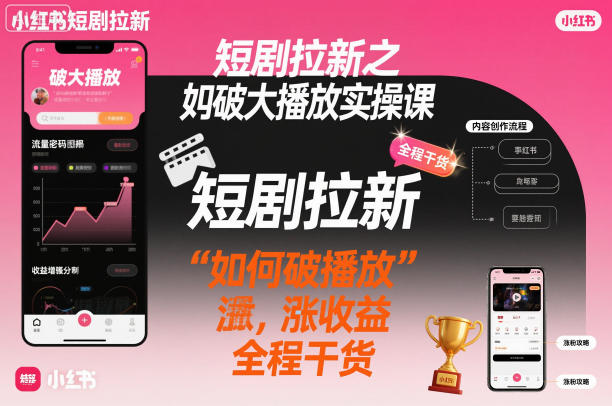 短剧拉新之小红书如何破大播放实操课，如何破播放，涨收益，全程干货 - 来及网络
