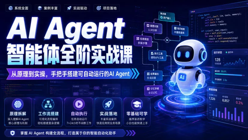 AI Agent智能体全阶实战课，从原理到实操，手把手搭建可自动运行的AI Agent - 来及网络