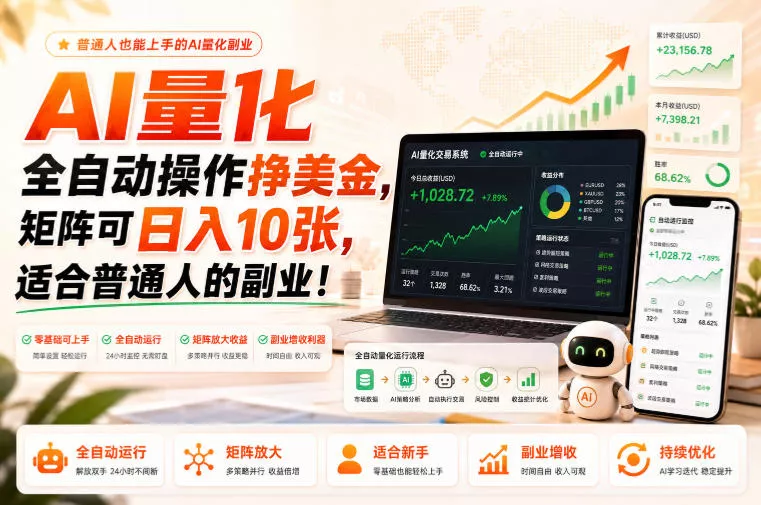 AI量化全自动操作挣美金，矩阵可日入10张，适合普通人的副业！【揭秘】 - 来及网络
