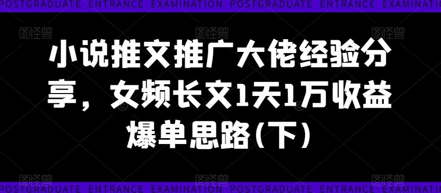 小说推文推广大佬经验分享，女频长文1天1万收益爆单思路(下) - 来及网络