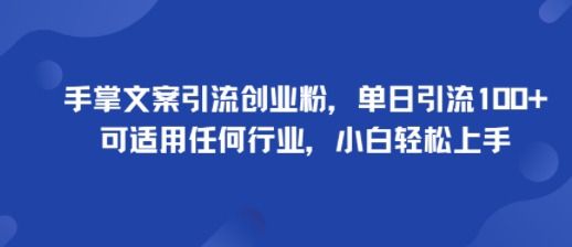 手掌文案引流创业粉，单日引流100+，可适用任何行业，小白轻松上手 - 来及网络