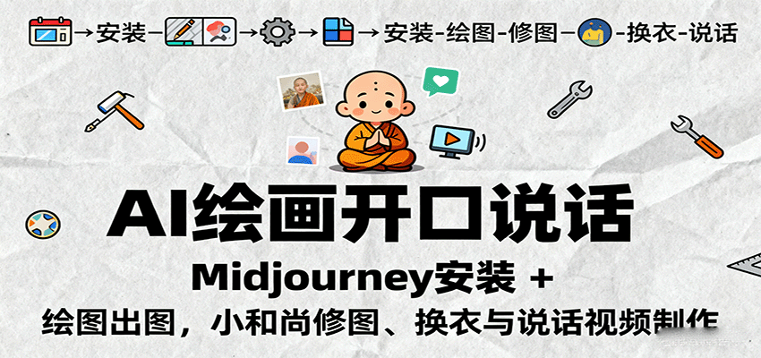 AI绘画开口说话，Midjourney安装 + 绘图出图，小和尚修图、换衣与说话视频制作 - 来及网络